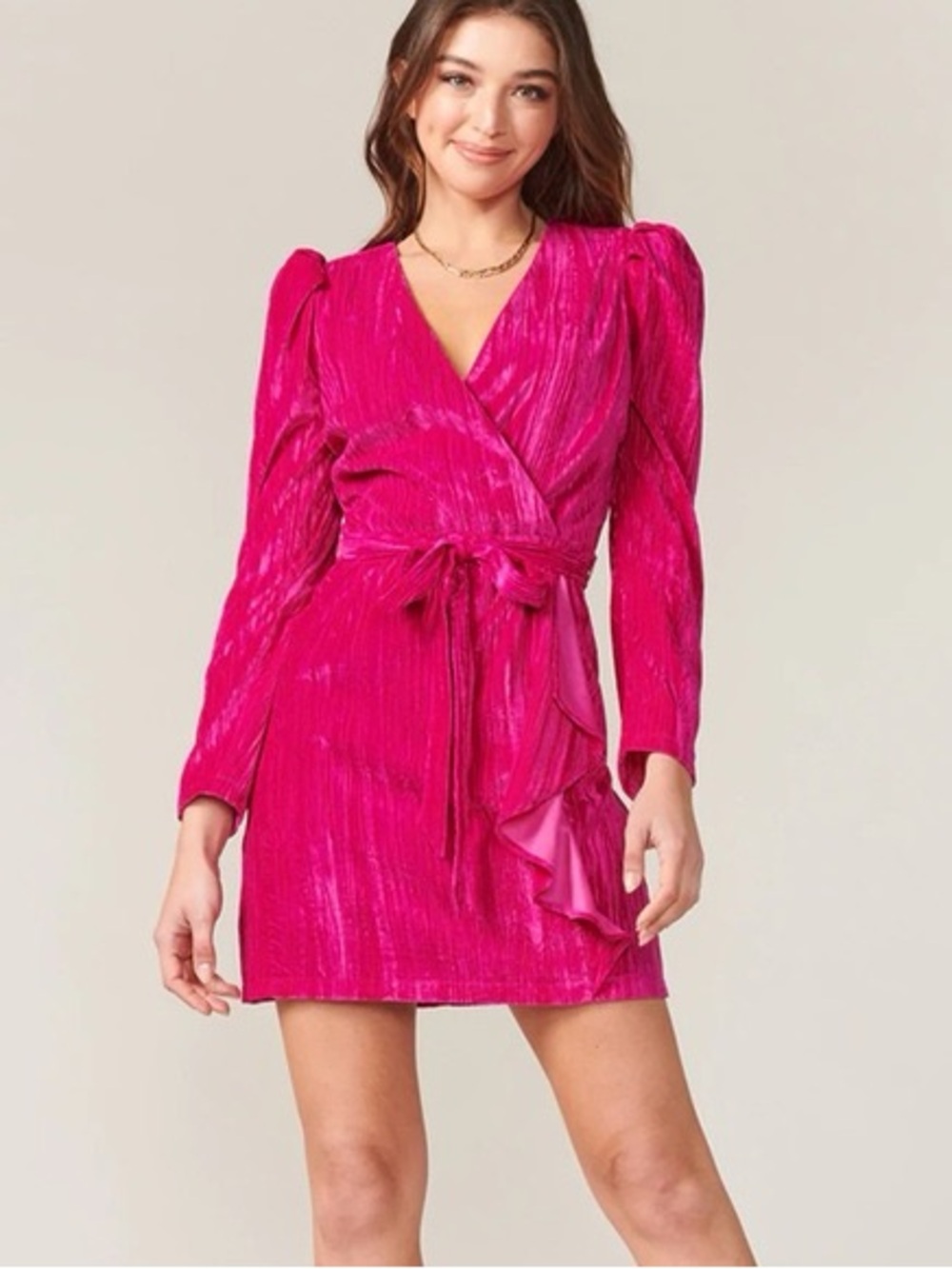 Fuchsia Wrap Mini Dress with Tie Waist